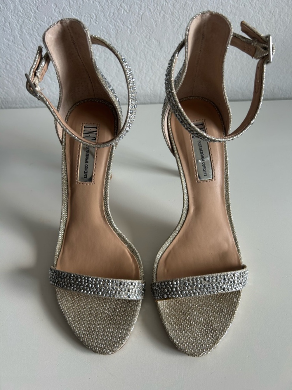 INC International Concepts Roriee Strappy Champagne High-heel, Size 6.5